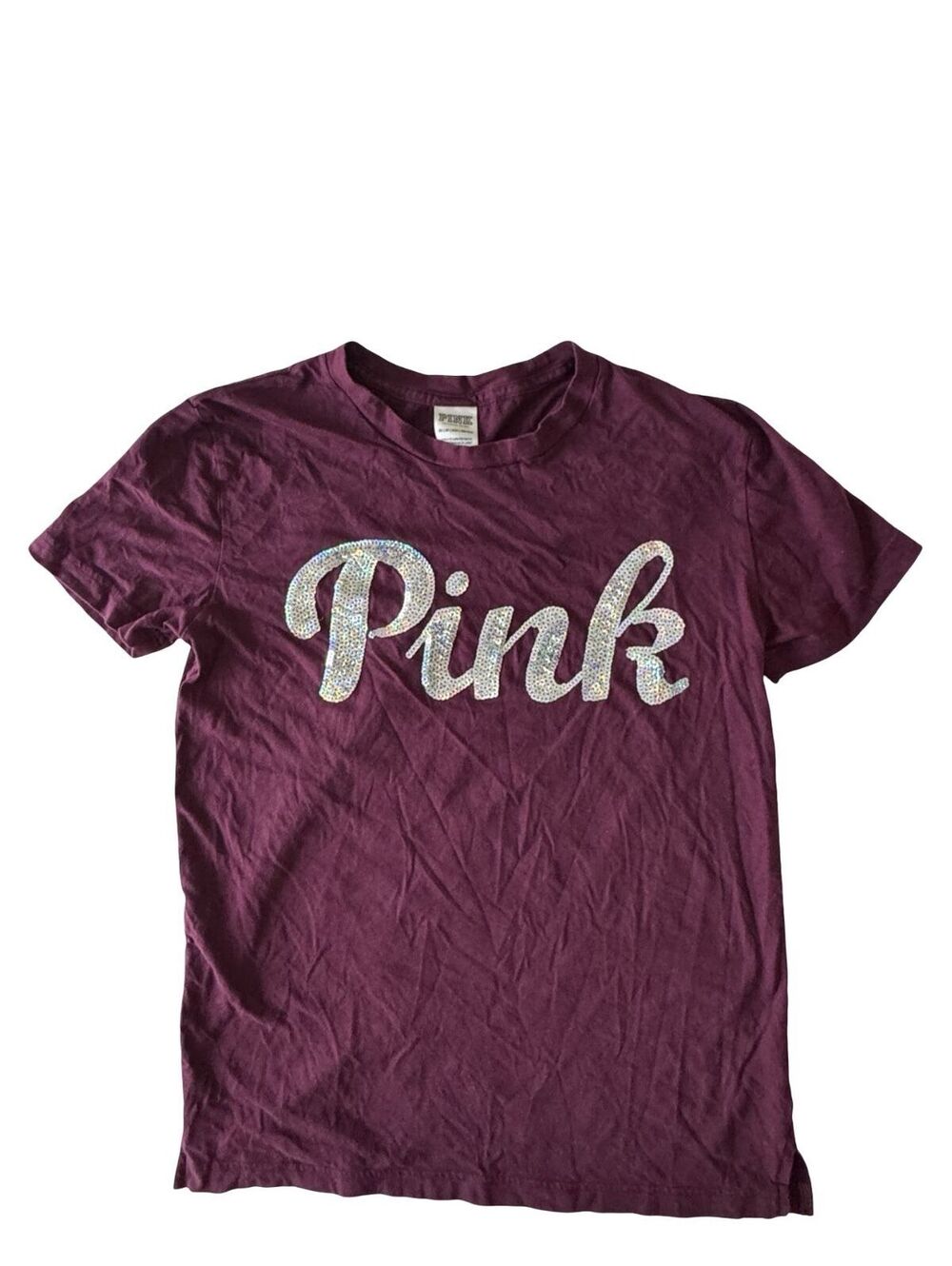 Victoria’s Secret PINK Sequin Logo Tee Women’s XS Purple Y2K McBling Bling